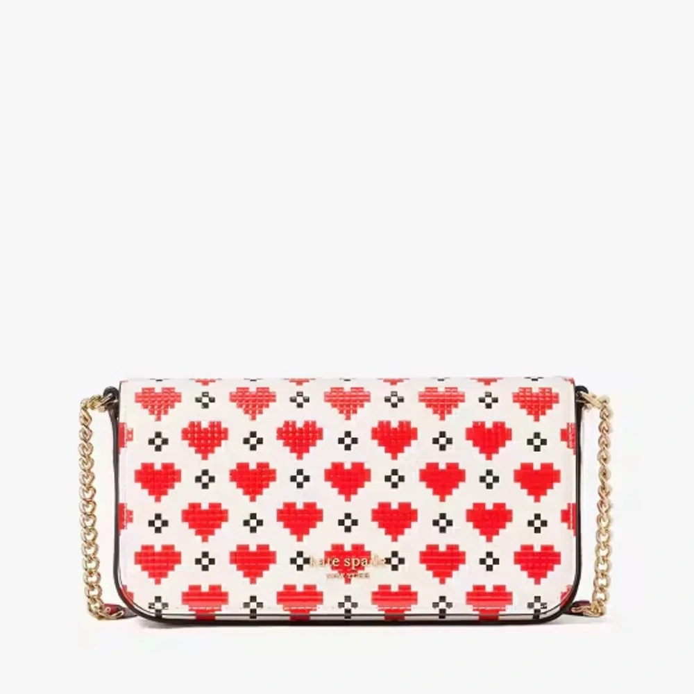 Kate Spade Pixel Hearts Devin Crossbody Flap Chain Wallet Bag NWOT - Picture 7 of 12